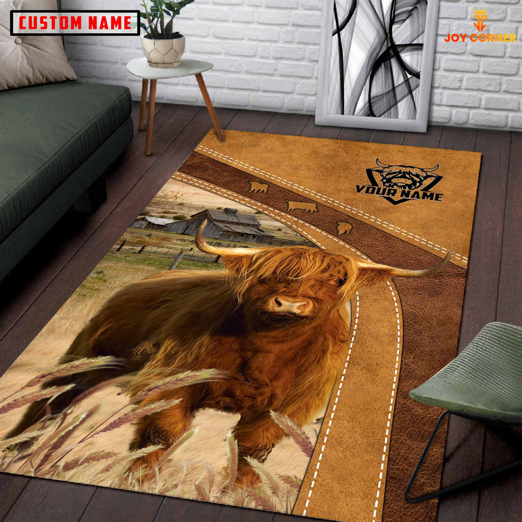 Highland Farming Brown Personalized Name 3D Rug