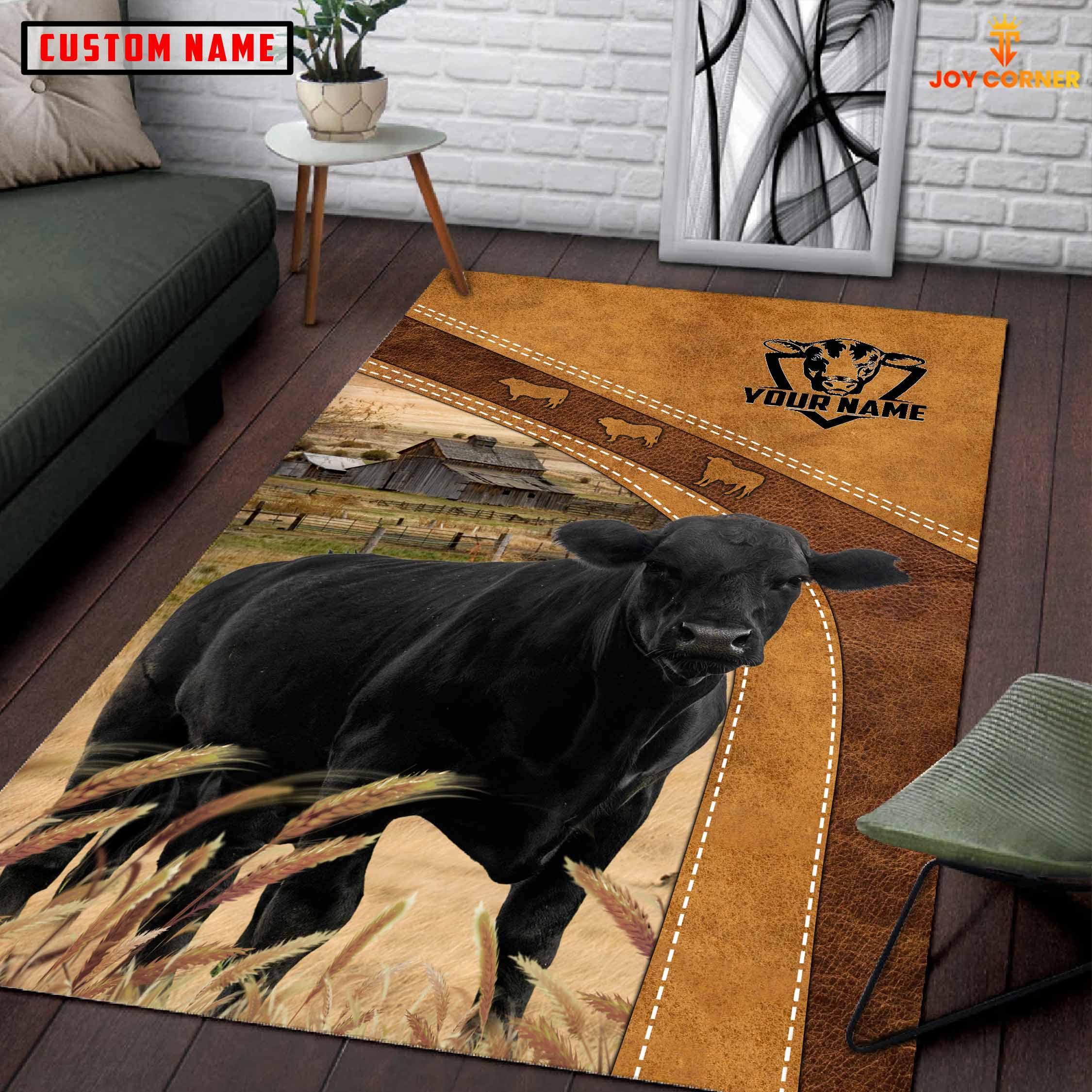 Black Angus Farming Brown Personalized Name 3D Rug
