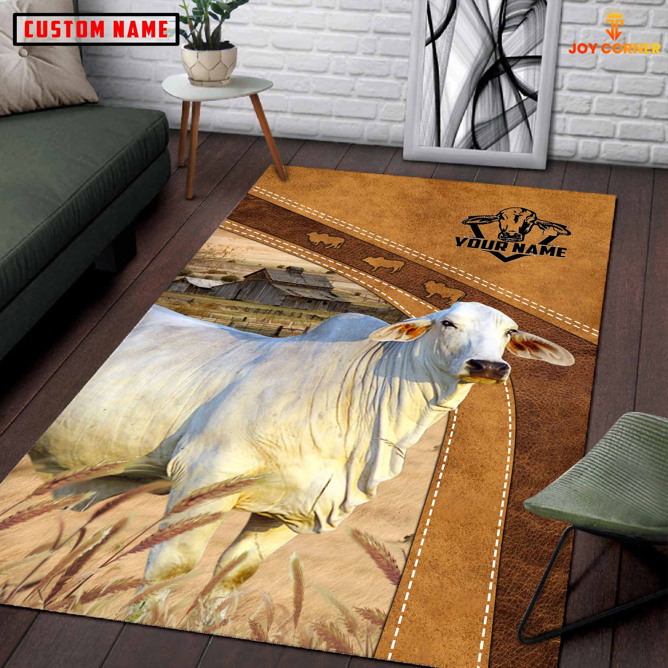 Brahman Farming Brown Personalized Name 3D Rug