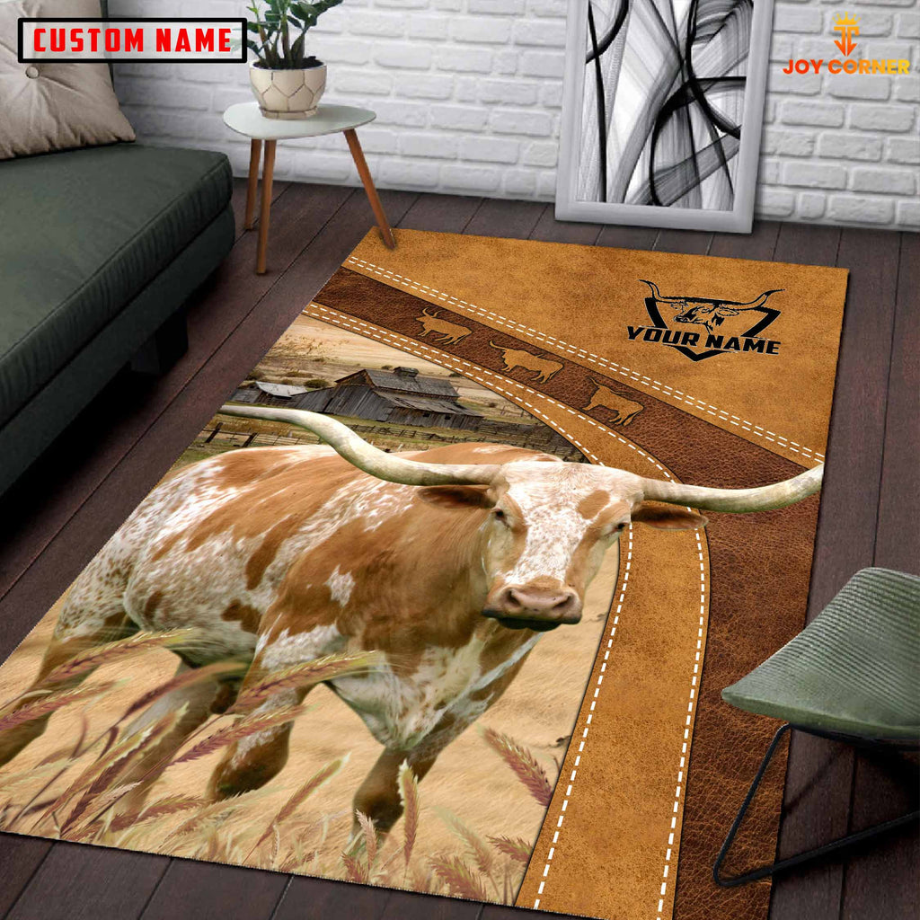 Texas Longhorn Farming Brown Personalized Name 3D Rug