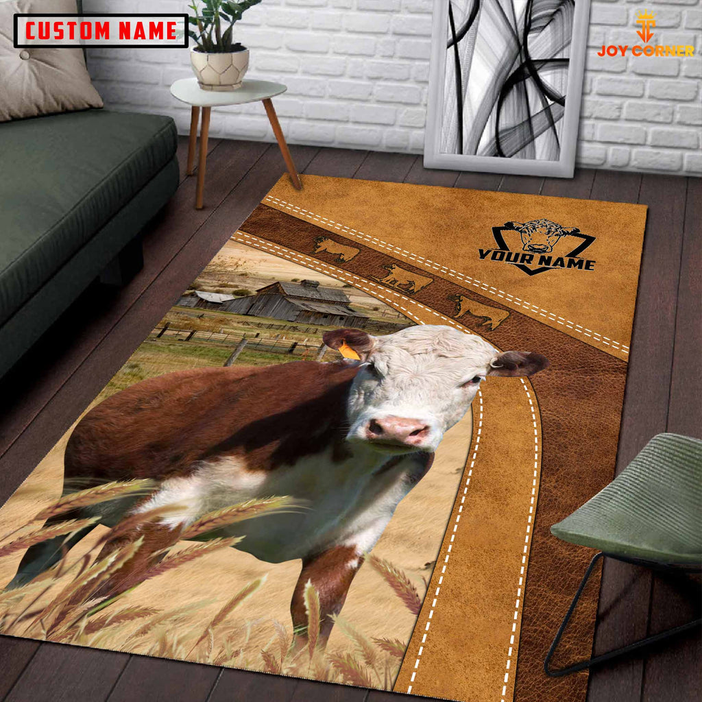 Hereford Farming Brown Personalized Name 3D Rug