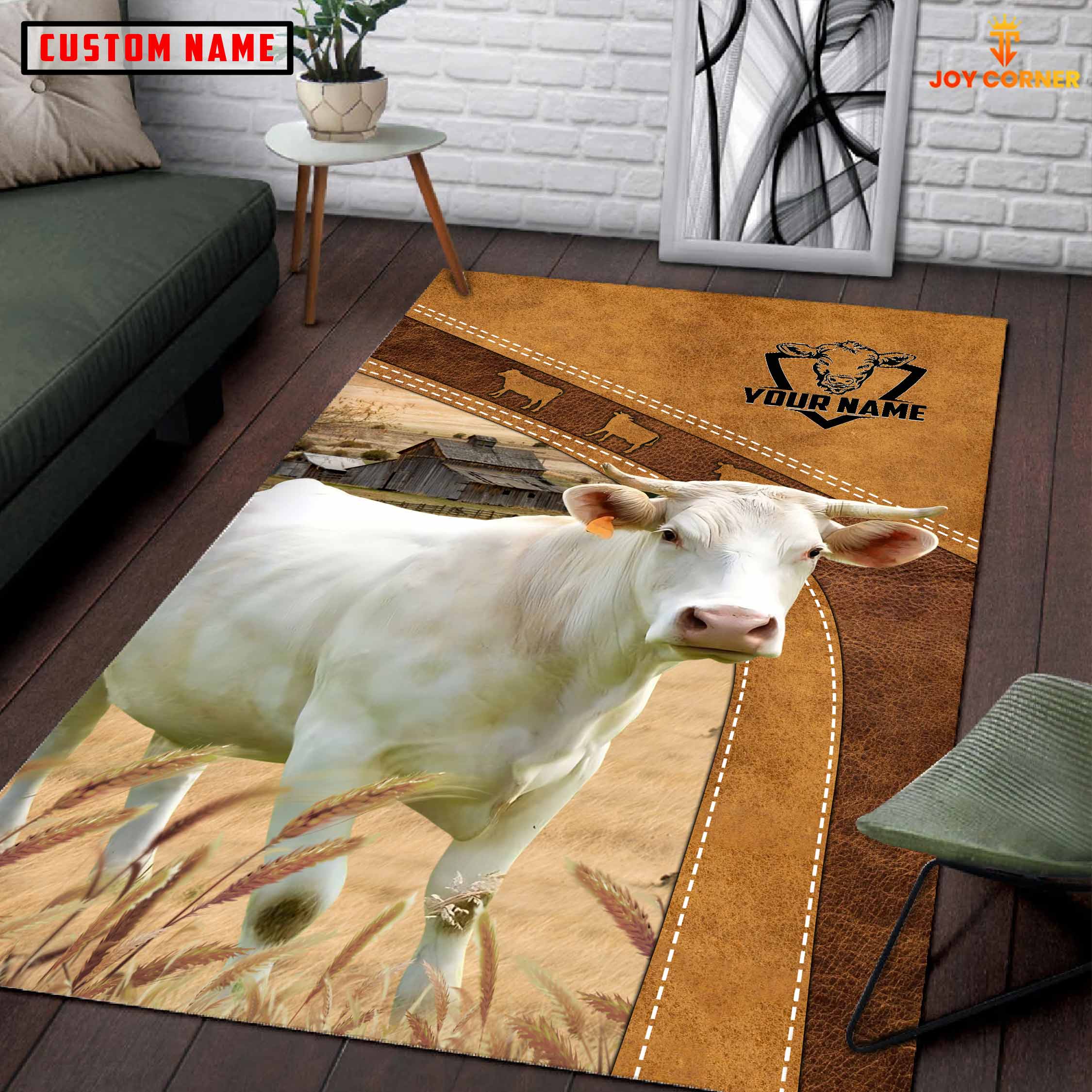 Charolais Farming Brown Personalized Name 3D Rug