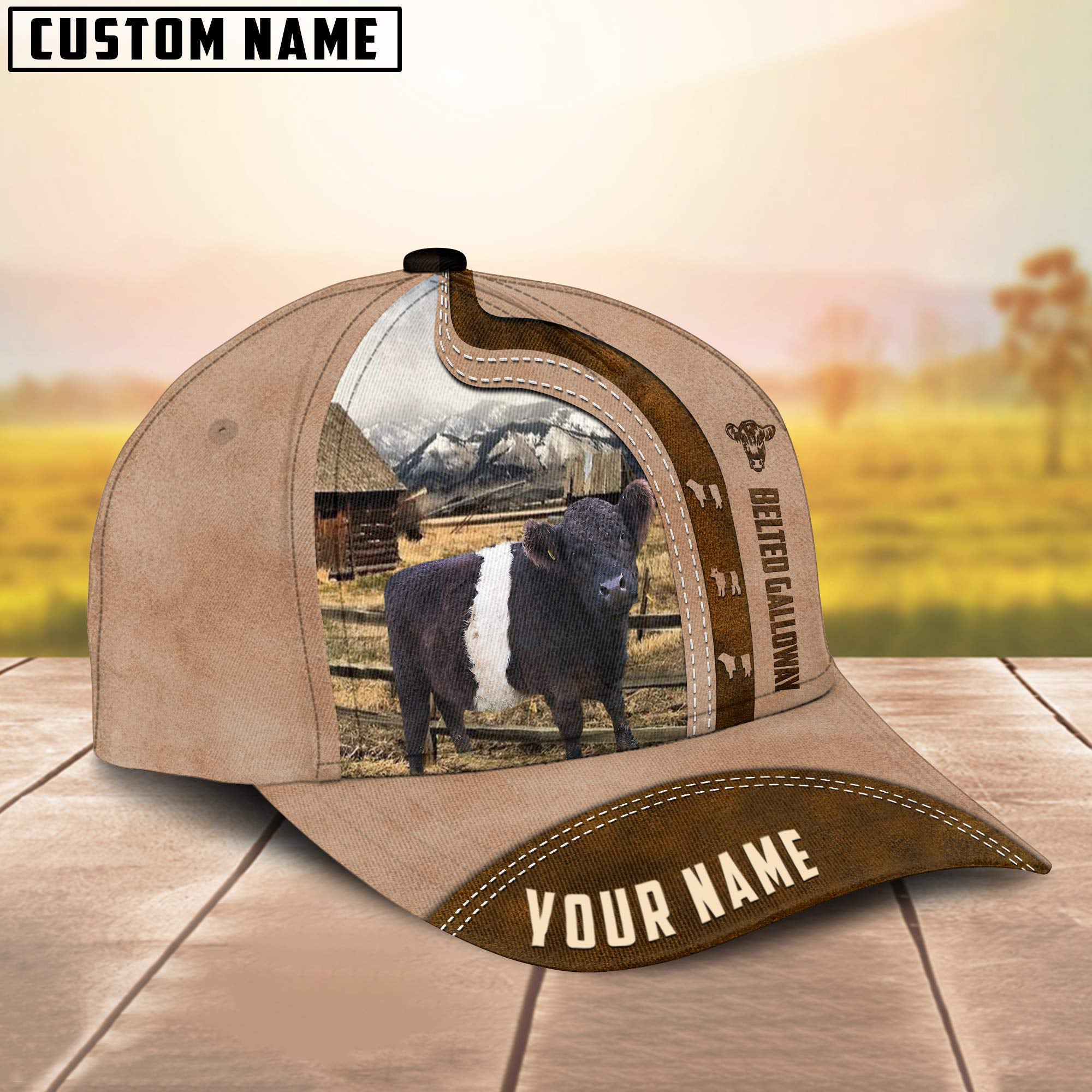 Custom Name Belted Galloway Light Brown Cap