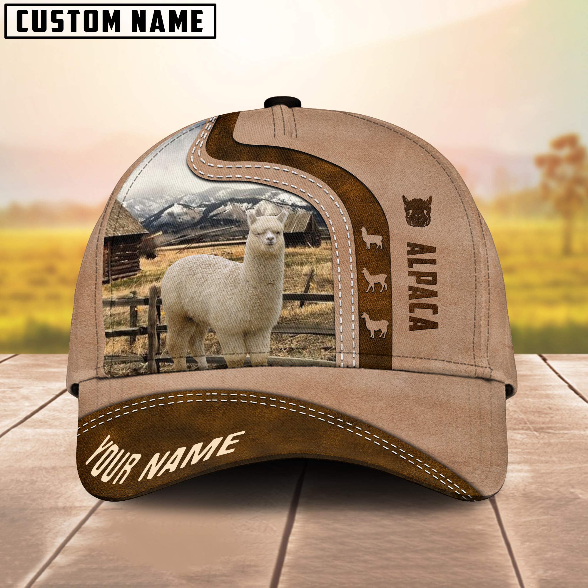 Custom Name Alpaca Cattle Light Brown Cap