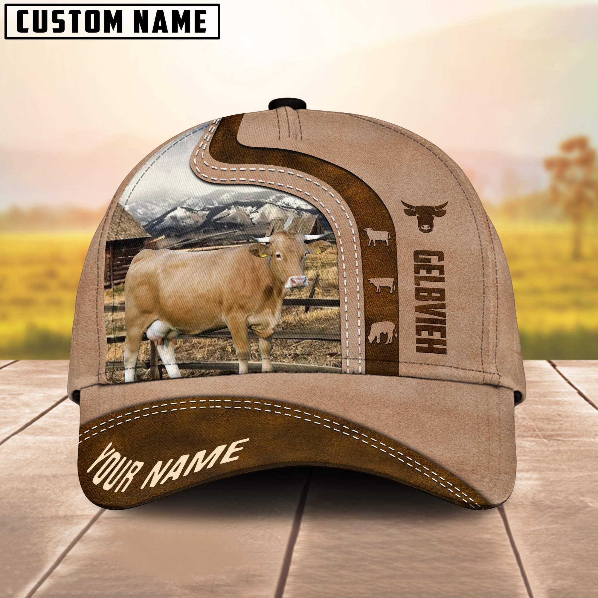Custom Name Gelbvieh Cattle Light Brown Cap