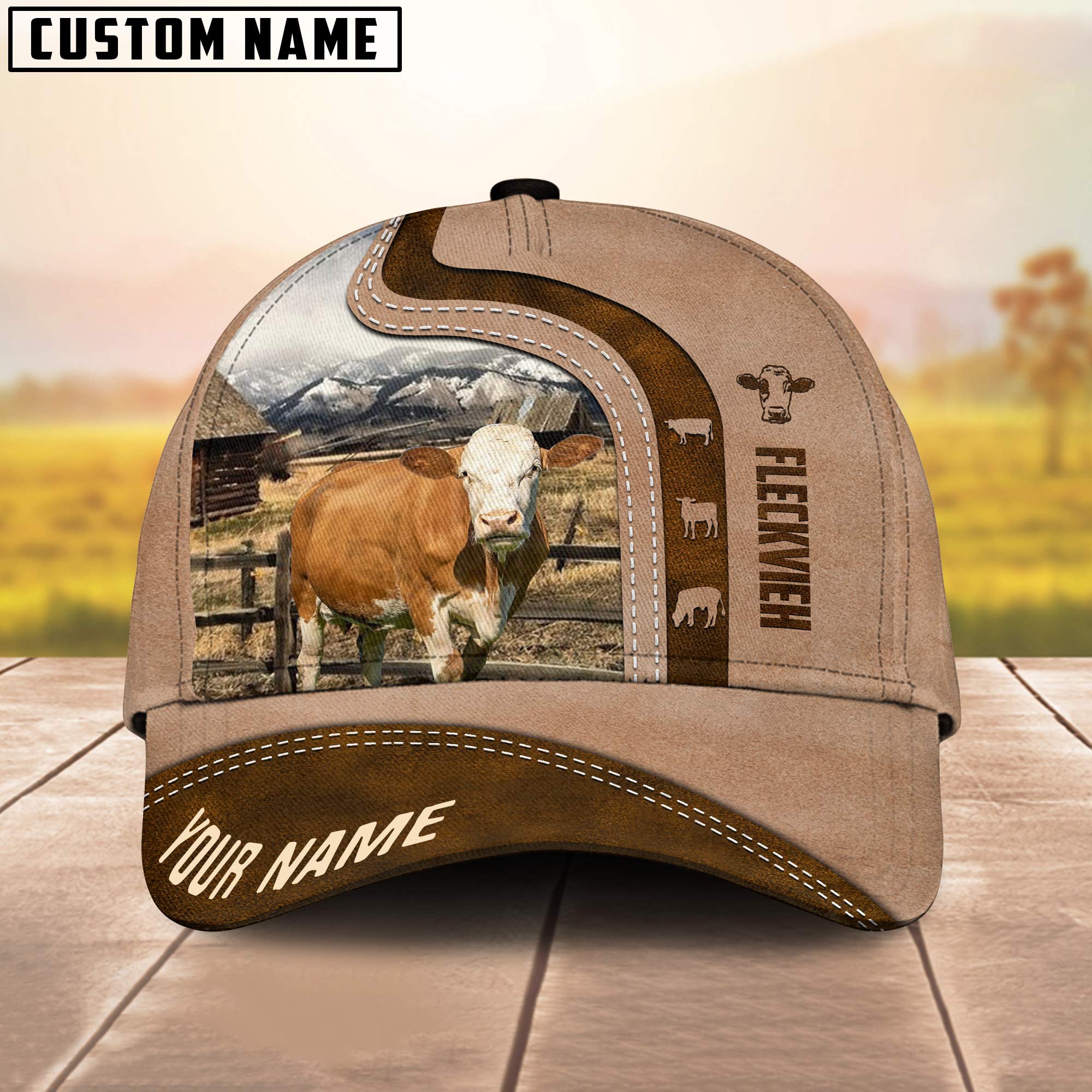 Custom Name Fleckvieh Cattle Light Brown Cap
