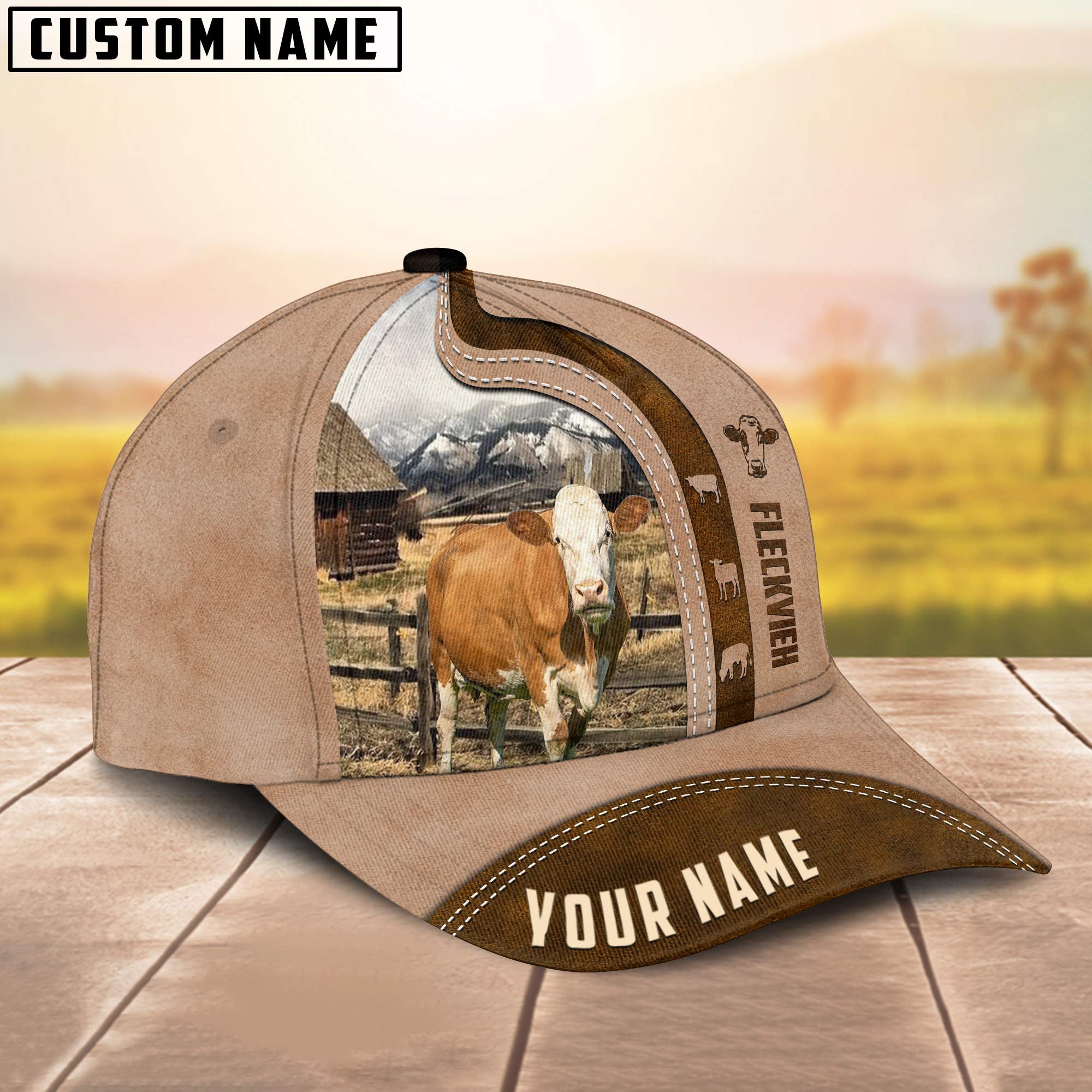 Custom Name Fleckvieh Cattle Light Brown Cap