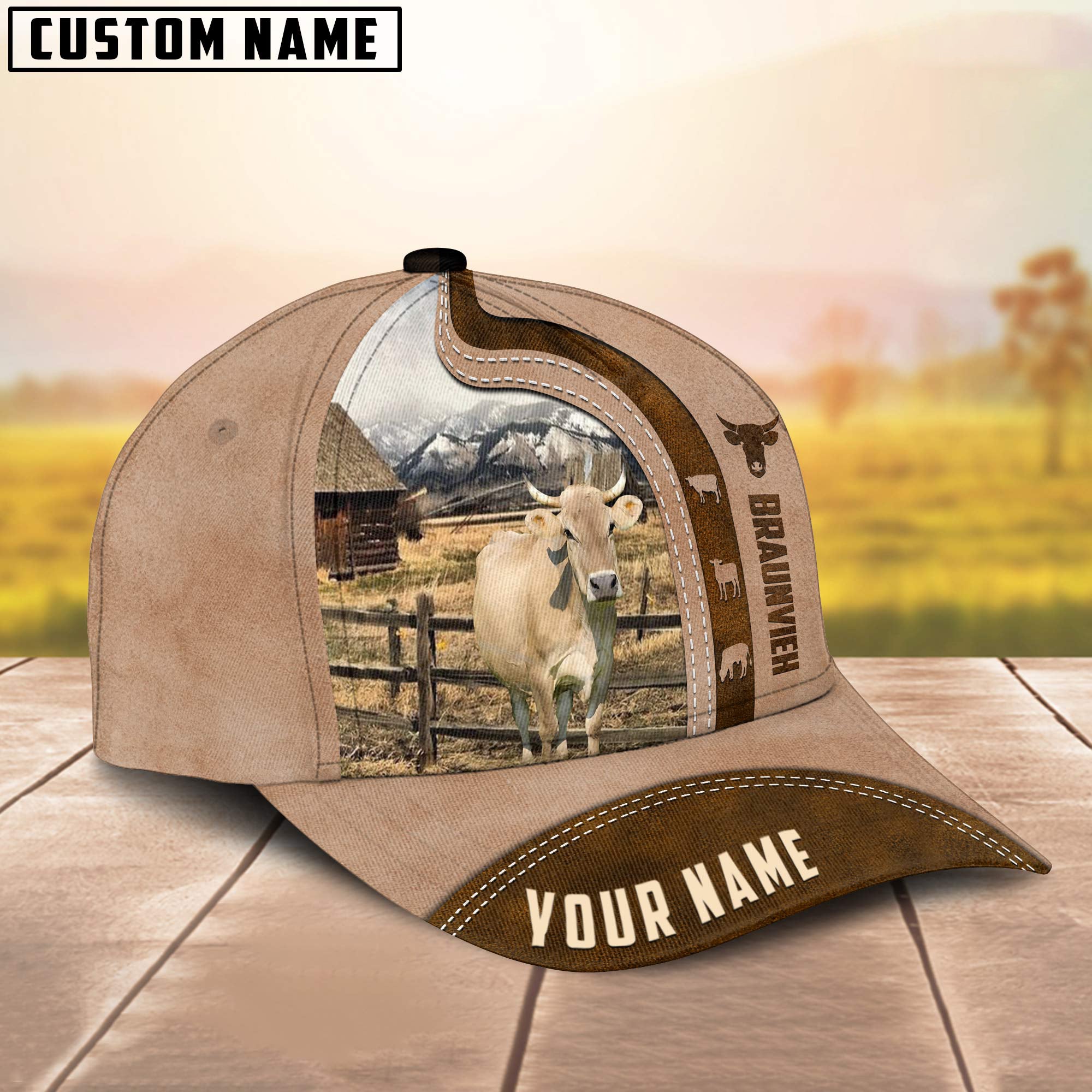 Custom Name Braunvieh Cattle Light Brown Cap