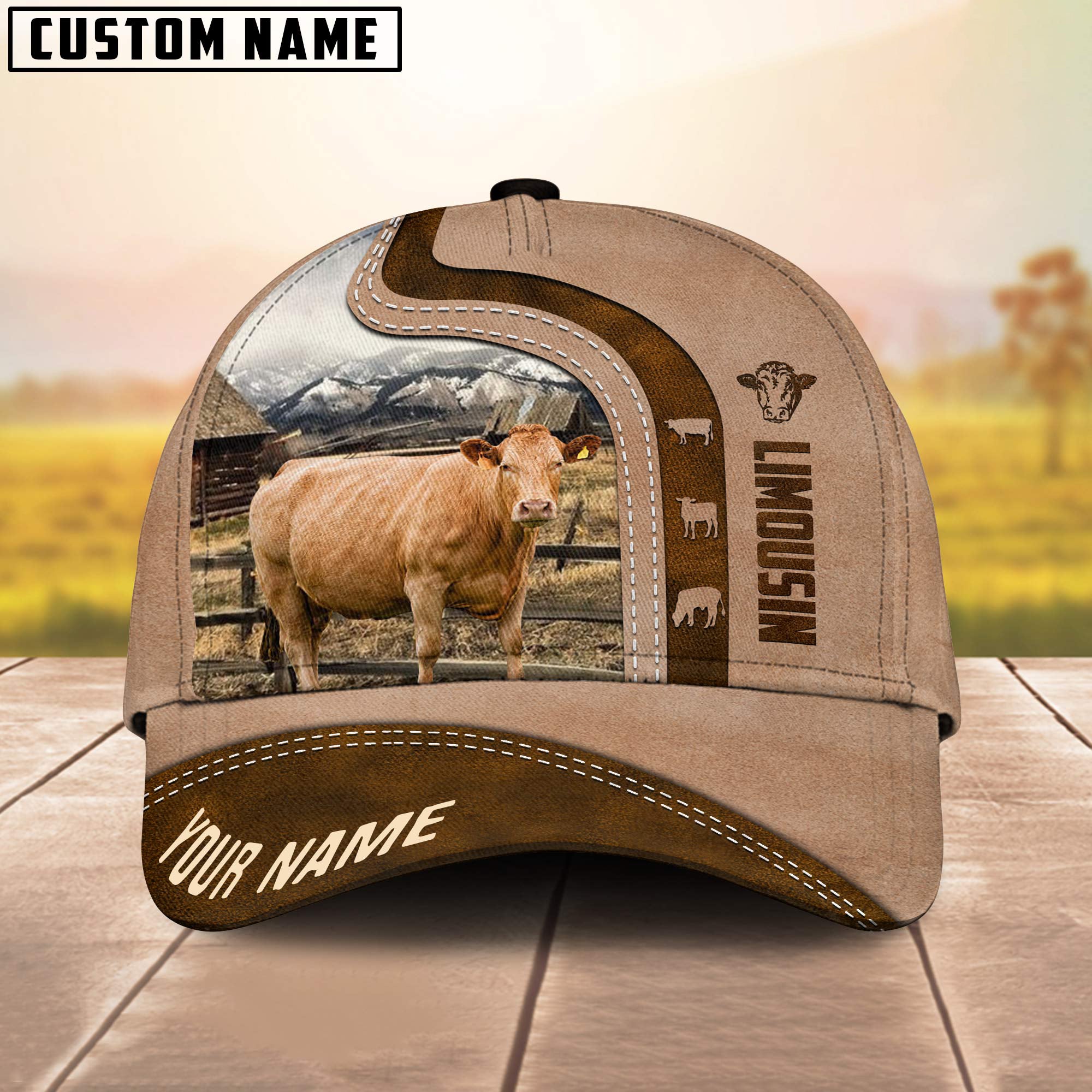 Custom Name Limousin Cattle Light Brown Cap