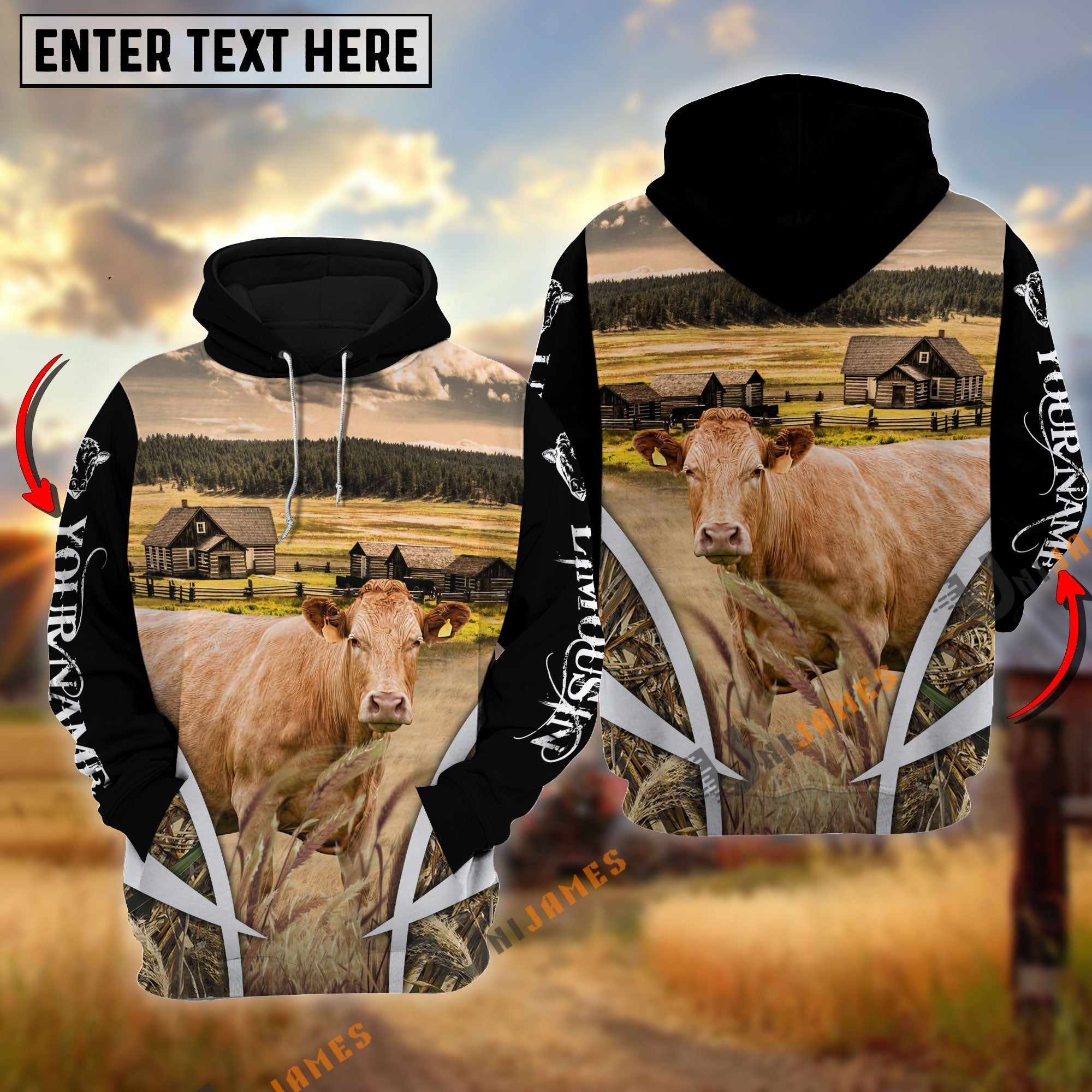 Limousin Custom Name Meadow Pattern Black Hoodie