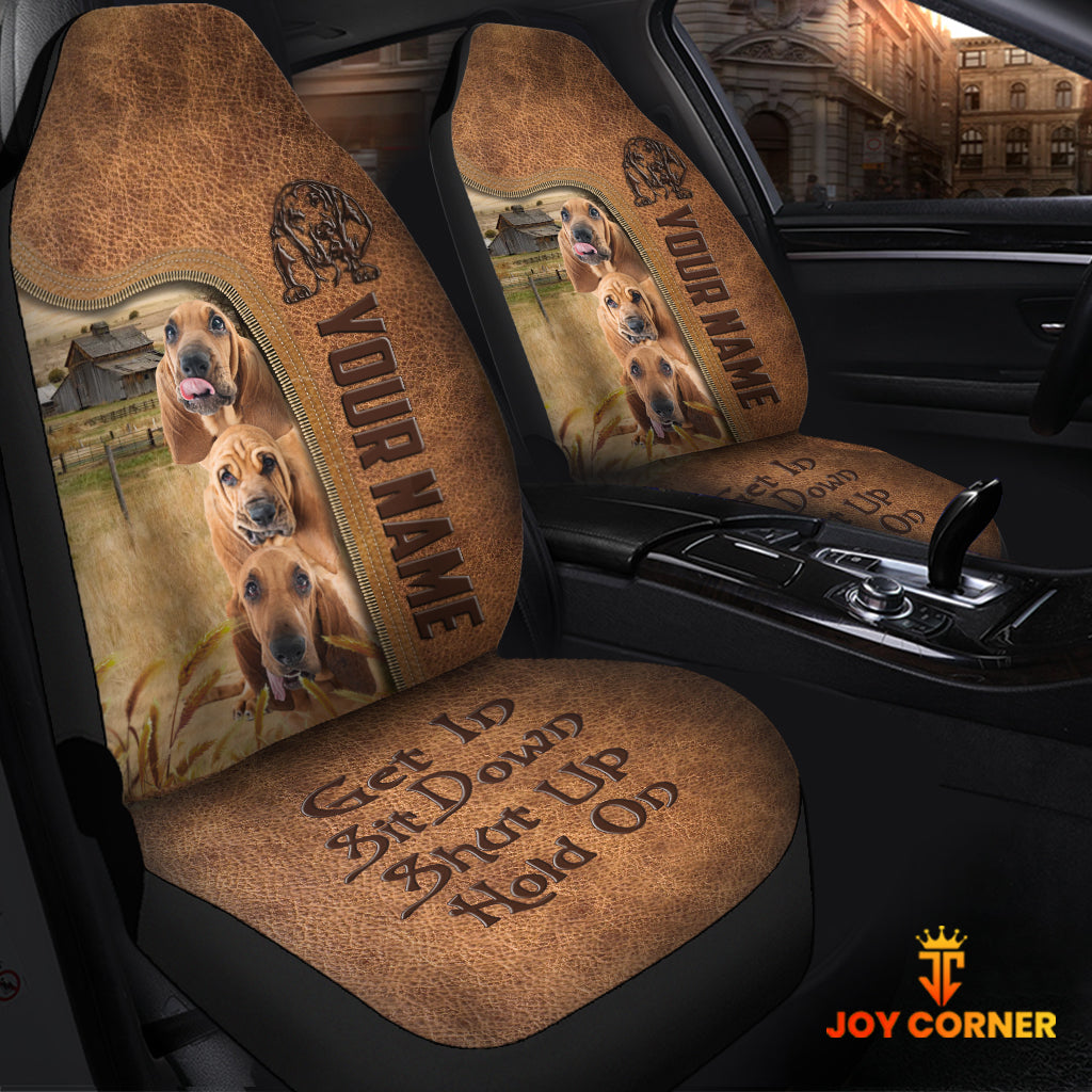 Bloodhound Personalized Name Leather Pattern Car Seat Covers Universal Fit For Customer (2Pcs)