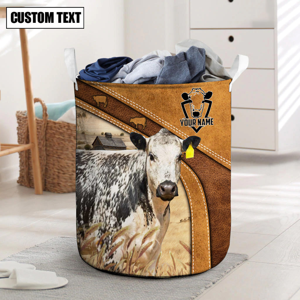 White Park Cattle Cattle Brown Custom Name Basket