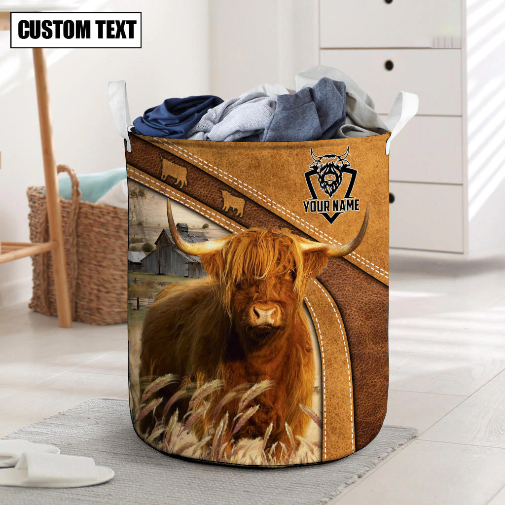 Highland Cattle Brown Custom Name Basket