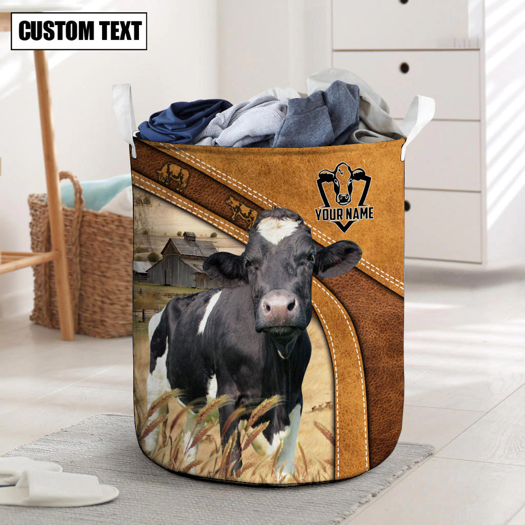 Holstein Cattle Brown Custom Name Basket
