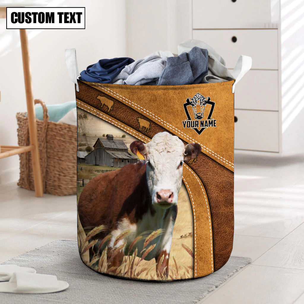 Hereford Cattle Brown Custom Name Basket