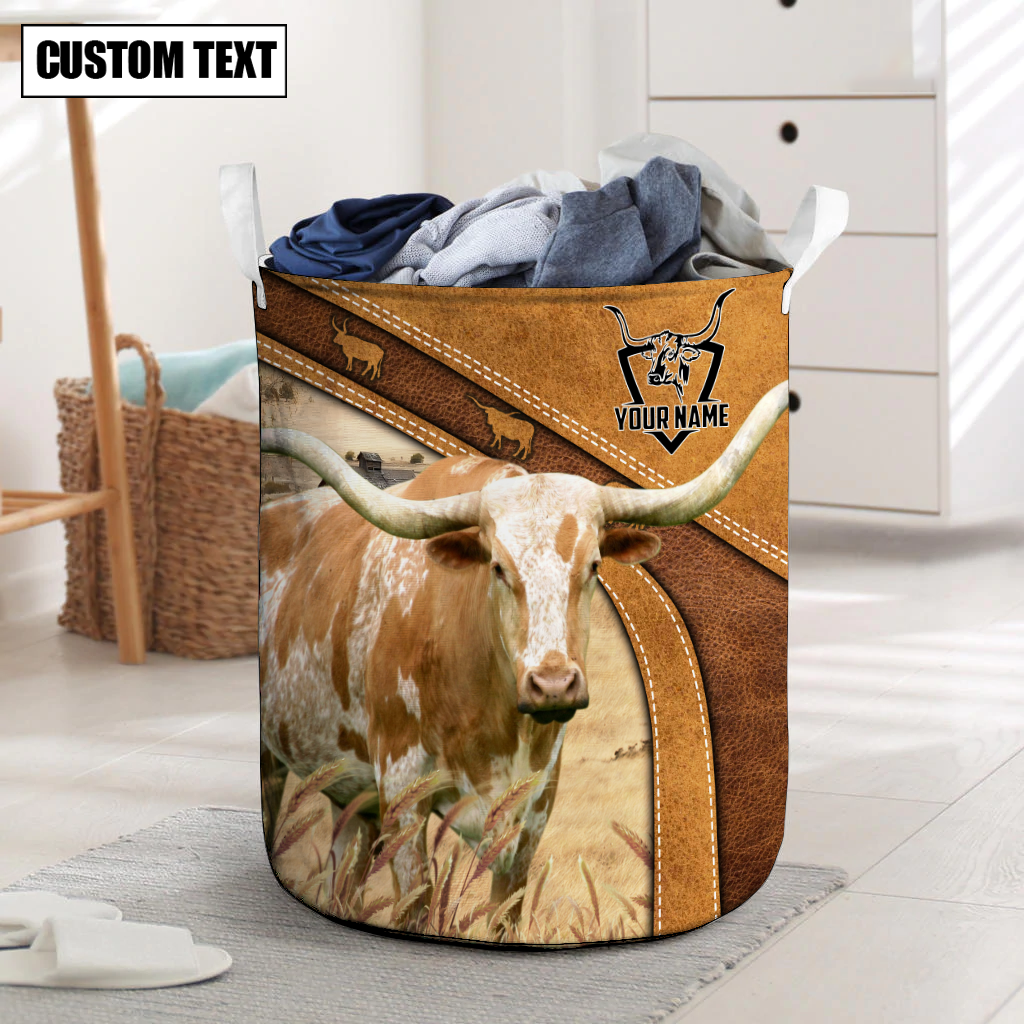 Texas Longhorn Cattle Brown Custom Name Basket