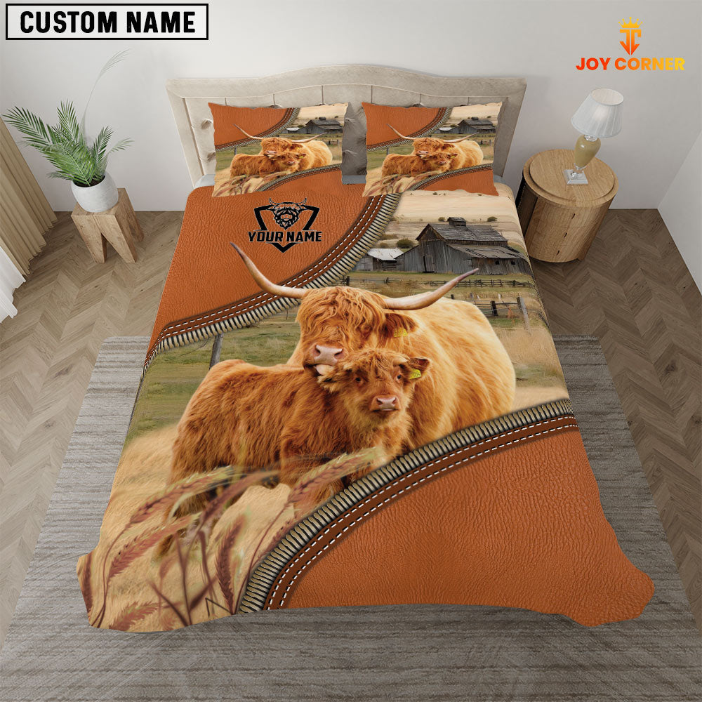 Highland Cattle On The Farm Customized Name 3D Bedding Set