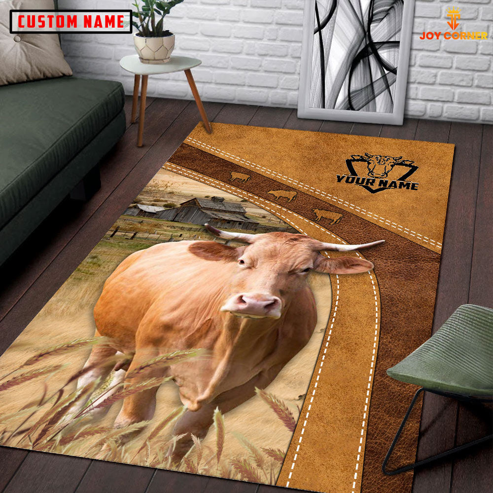 Gelbvieh Farming Brown Personalized Name 3D Rug