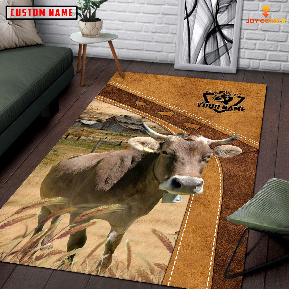 Brown Swiss Farming Brown Personalized Name 3D Rug