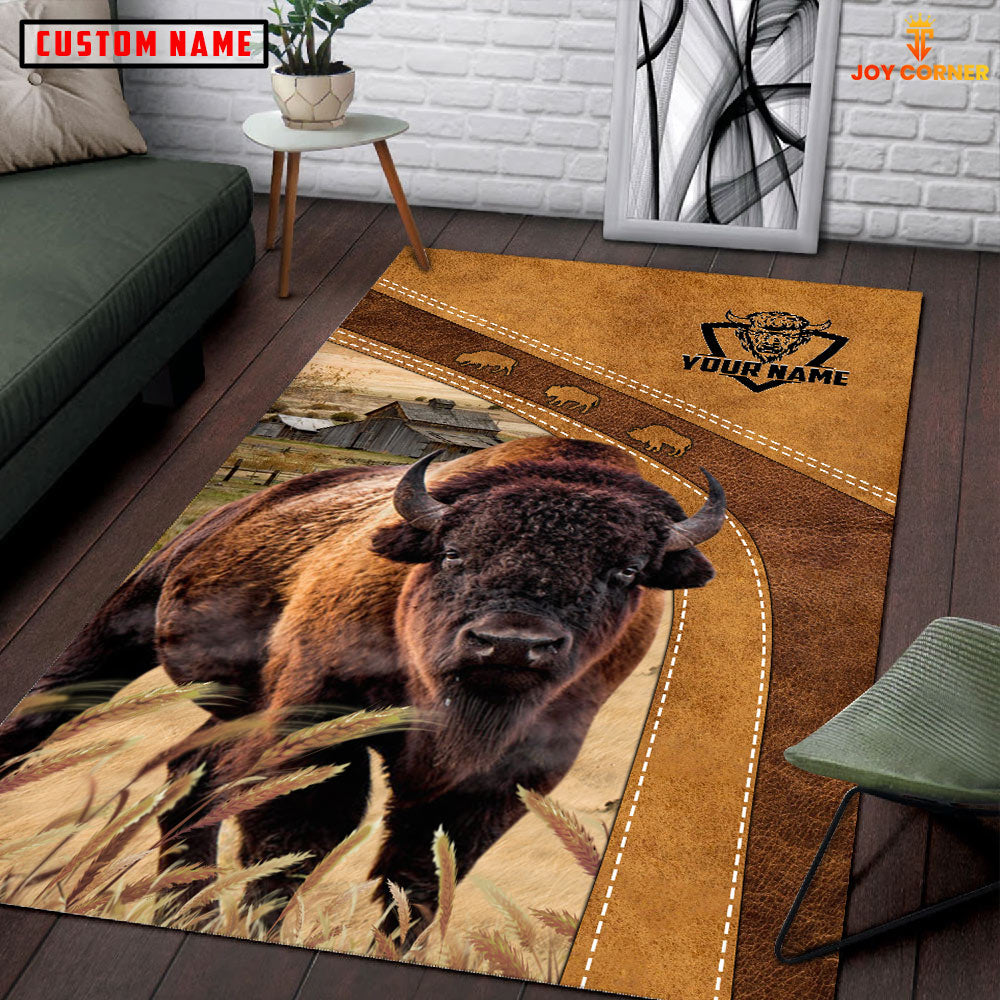 Bison Farming Brown Personalized Name 3D Rug