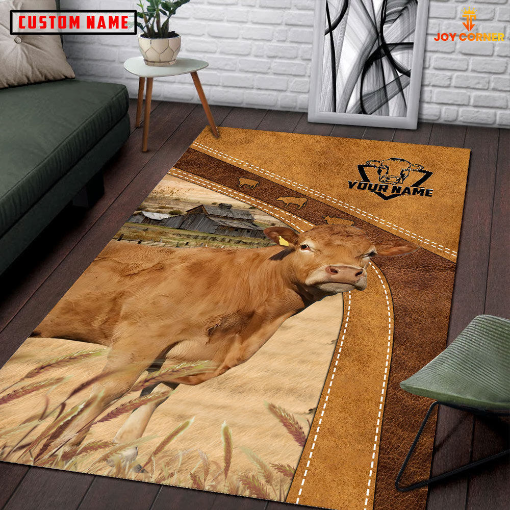 Limousin Farming Brown Personalized Name 3D Rug