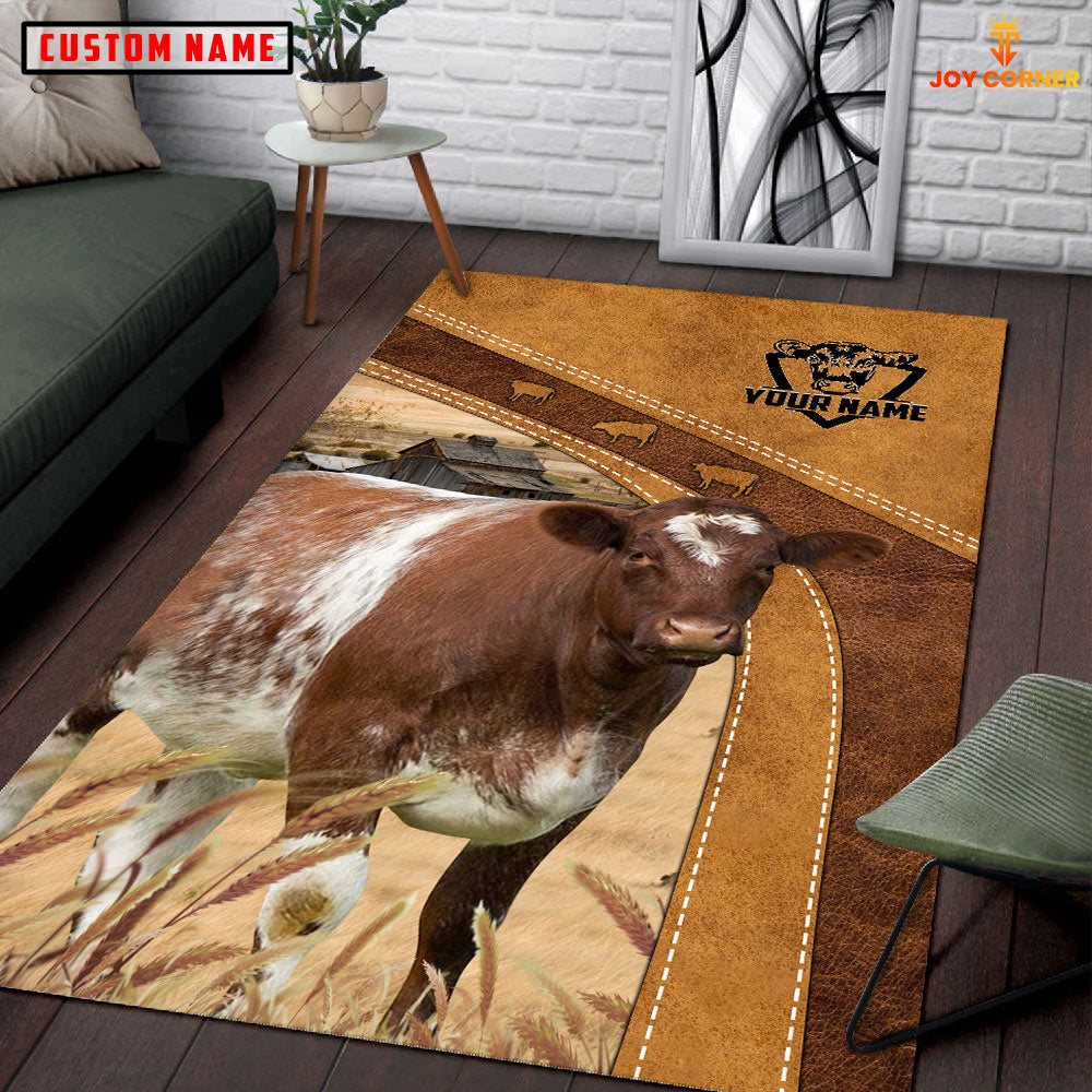 Shorthorn Farming Brown Personalized Name 3D Rug