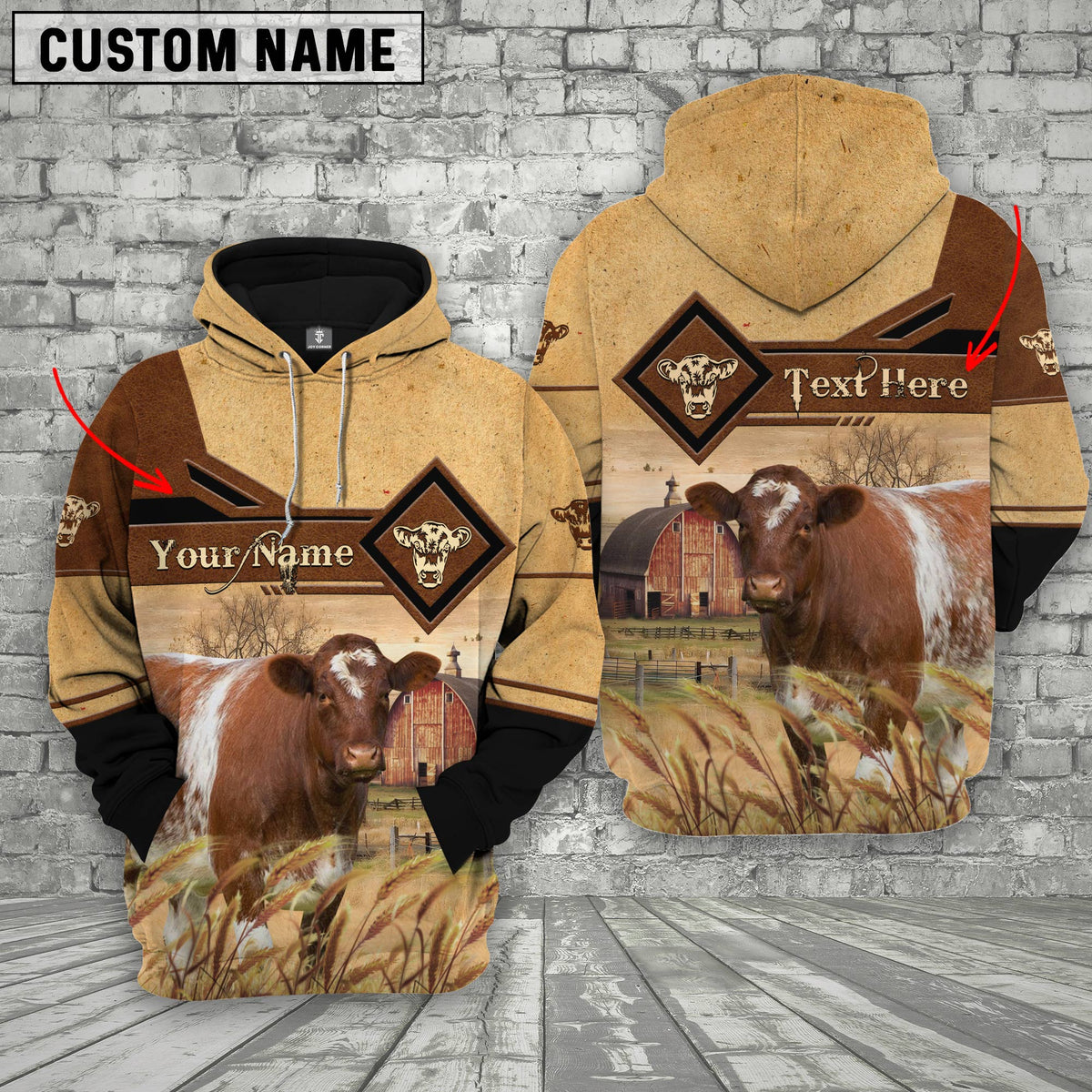 Shorthorn On Farms Custom Name Printed 3D Hoodie