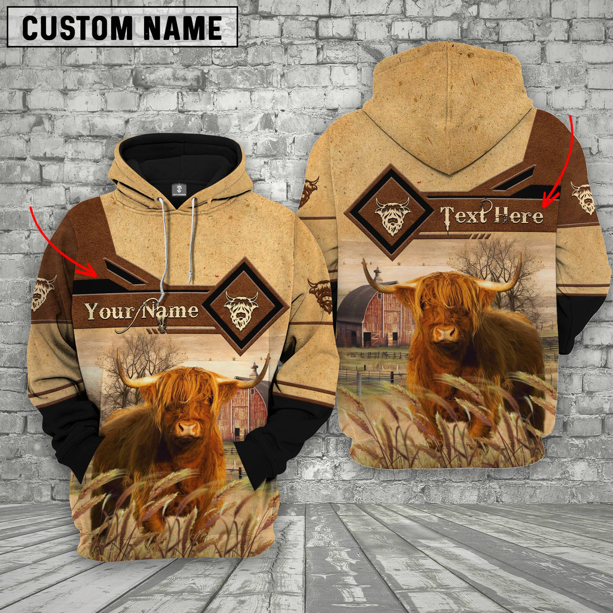 Highland Cattle On Farms Custom Name Printed 3D Hoodie