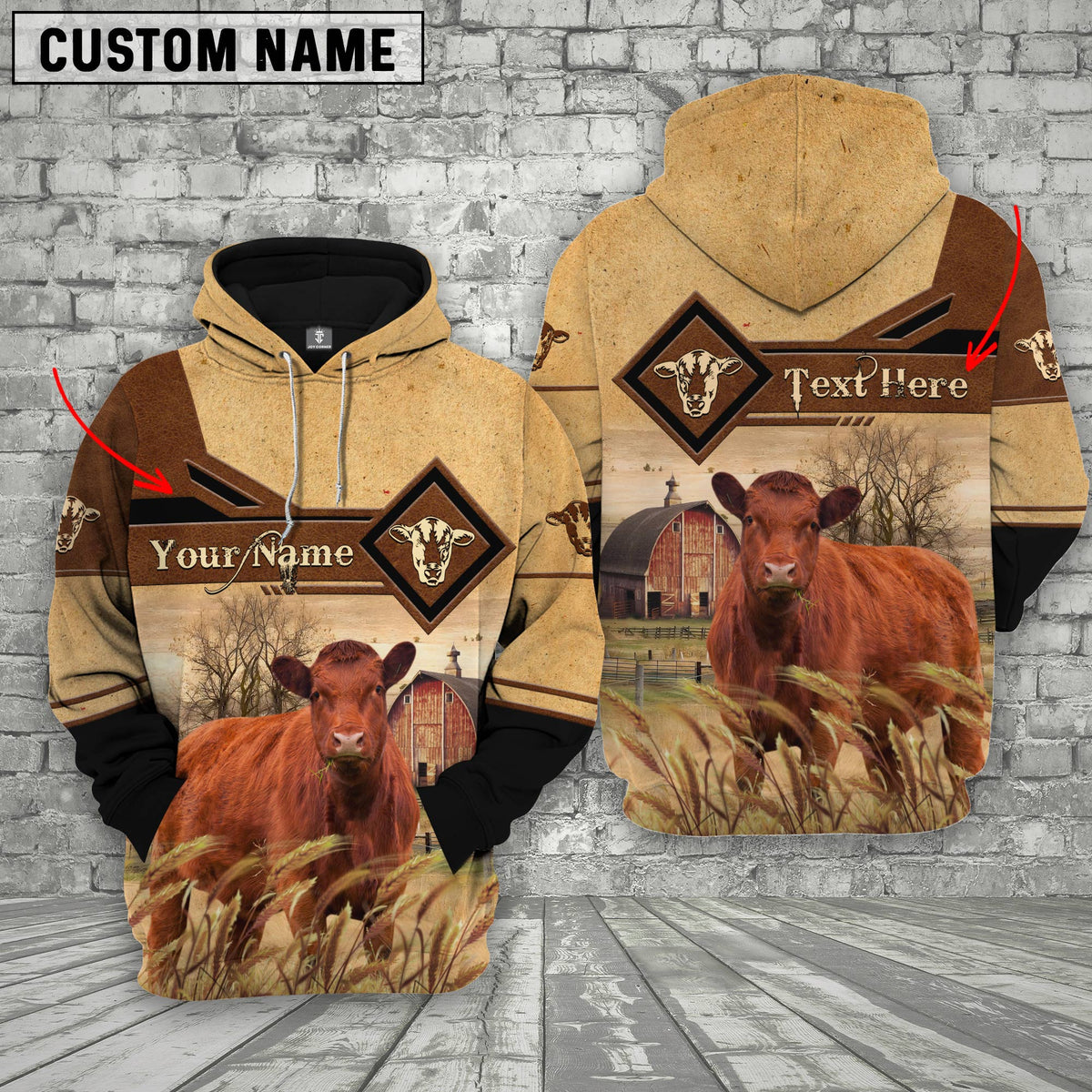 Red Angus On Farms Custom Name Printed 3D Hoodie