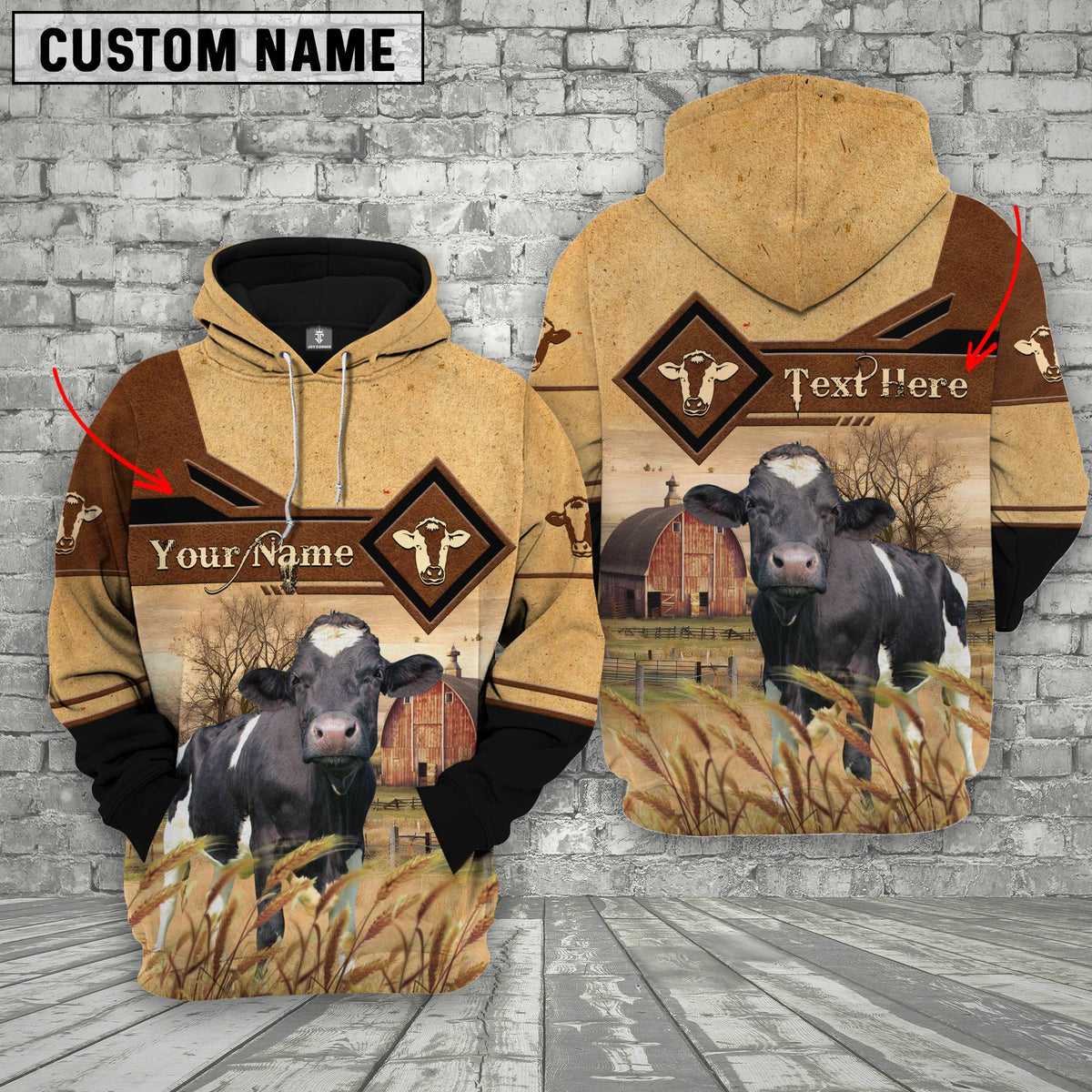 Holstein On Farms Custom Name Printed 3D Hoodie