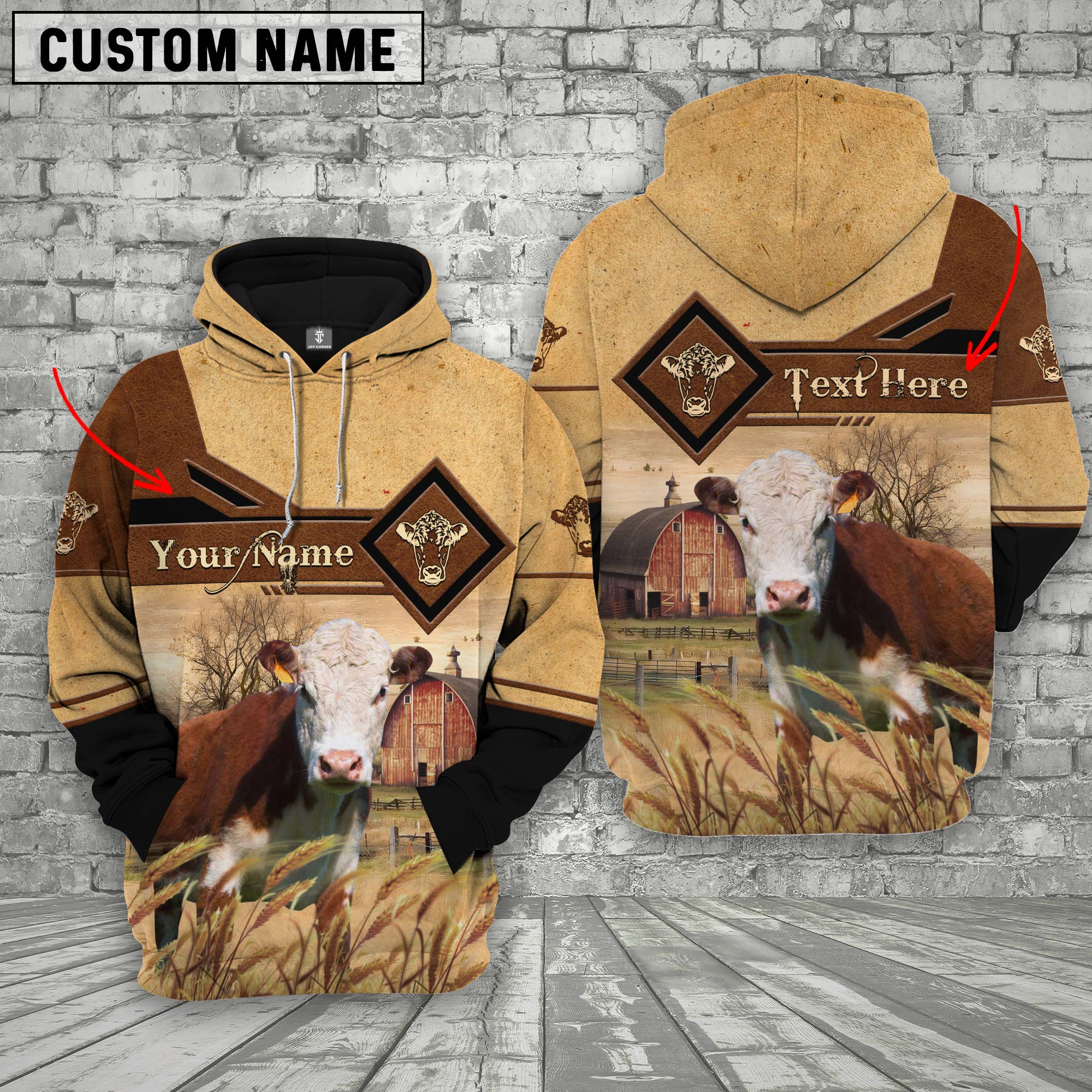 Hereford On Farms Custom Name Printed 3D Hoodie