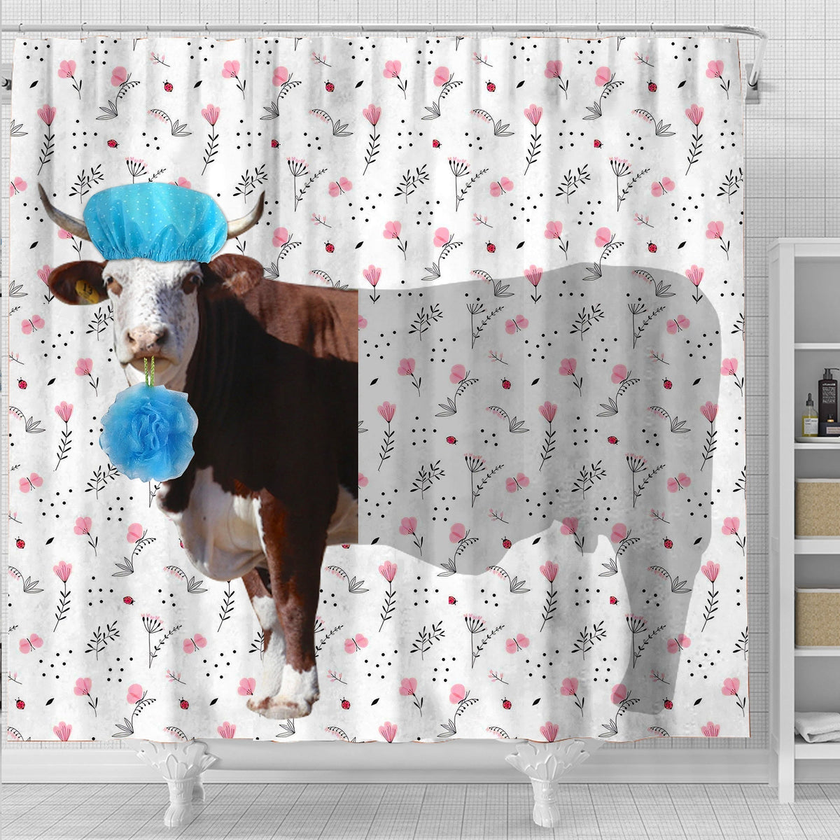 Horned Hereford Flower 3D Shower Curtain