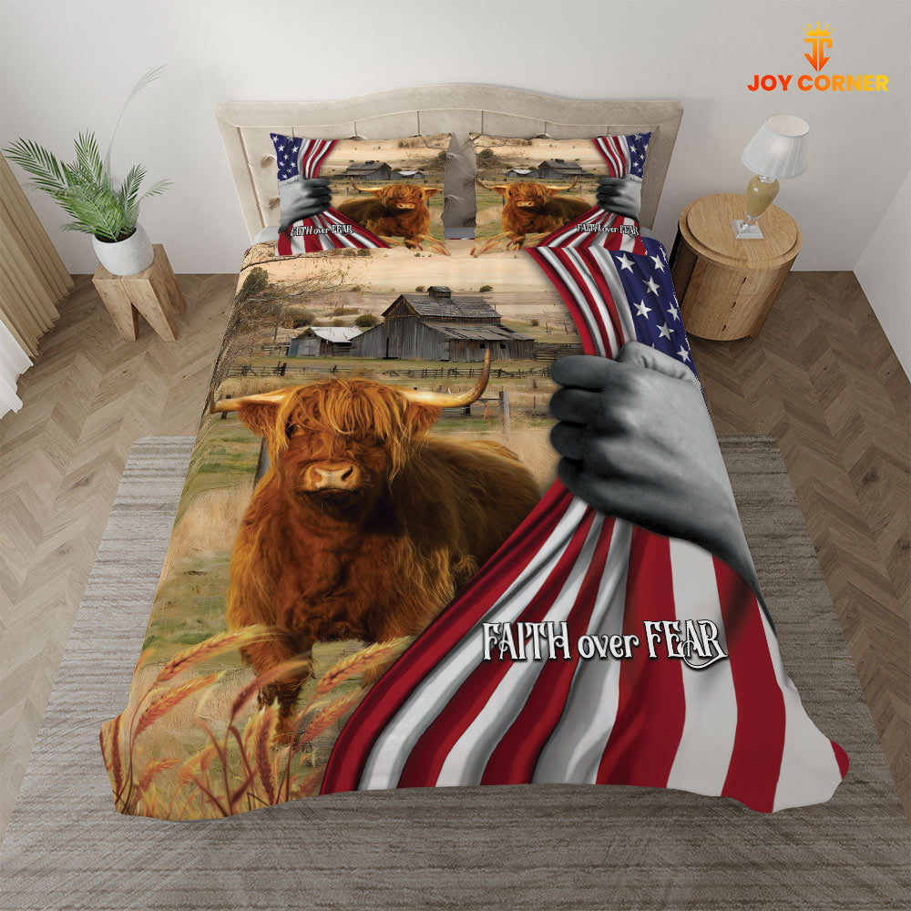 Highland Cattle 3D US Flag Bedding Set
