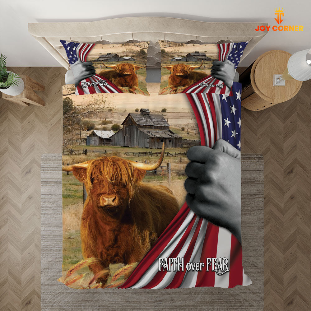 Highland Cattle 3D US Flag Bedding Set