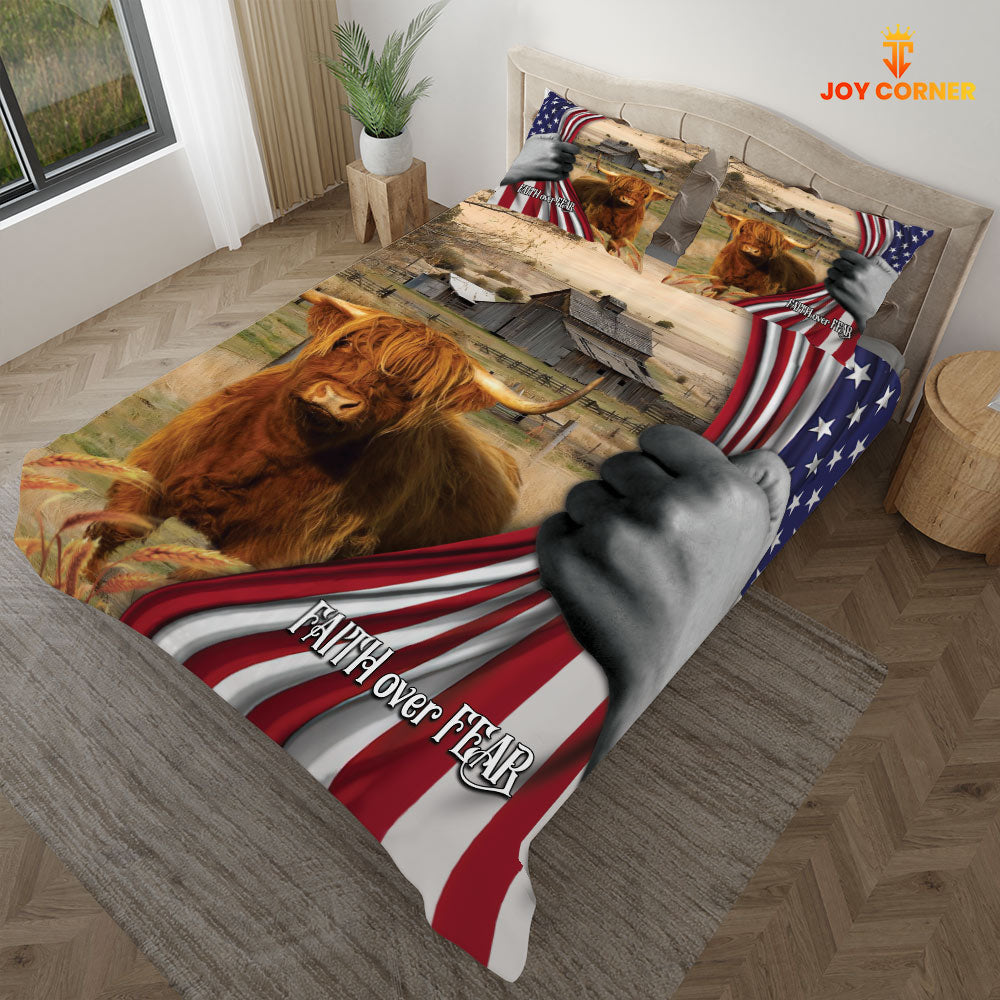 Highland Cattle 3D US Flag Bedding Set