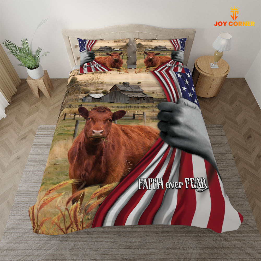 Red Angus 3D US Flag Bedding Set