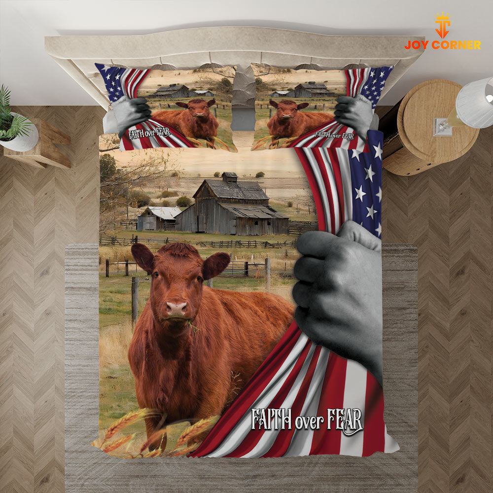 Red Angus 3D US Flag Bedding Set