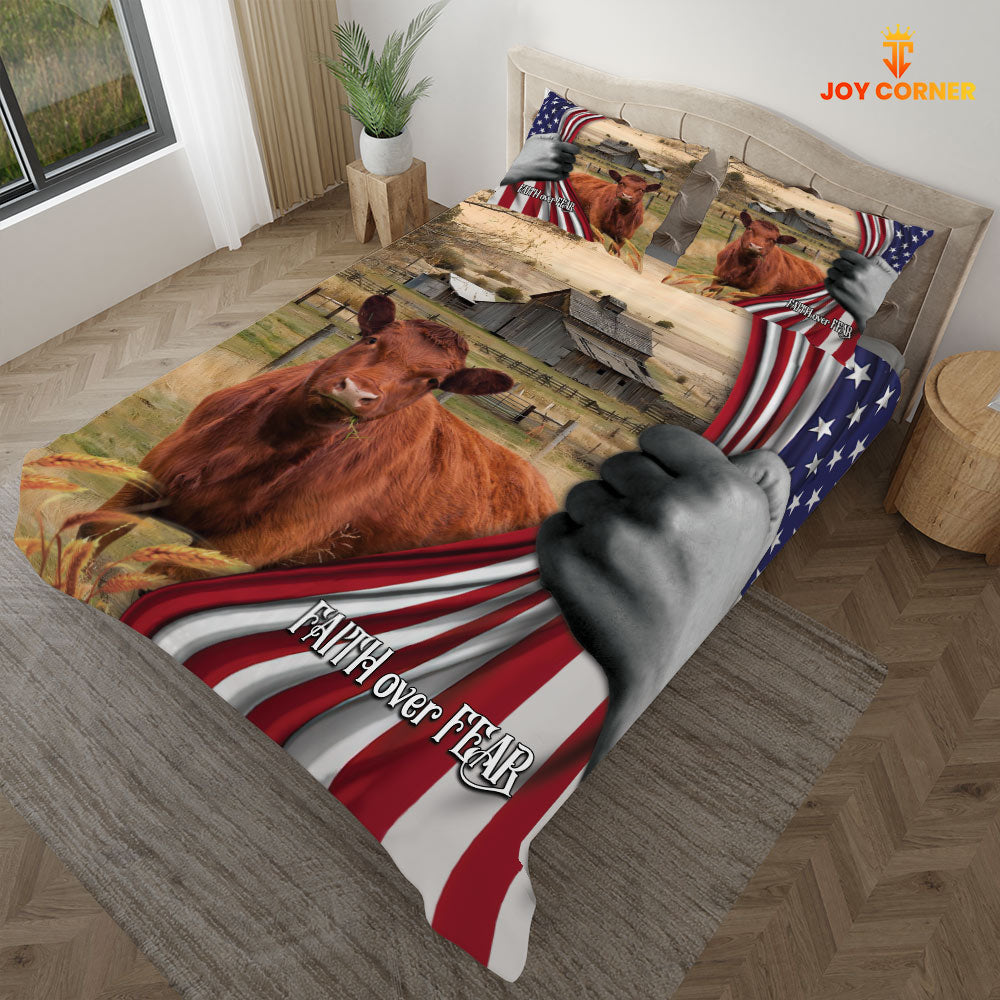 Red Angus 3D US Flag Bedding Set