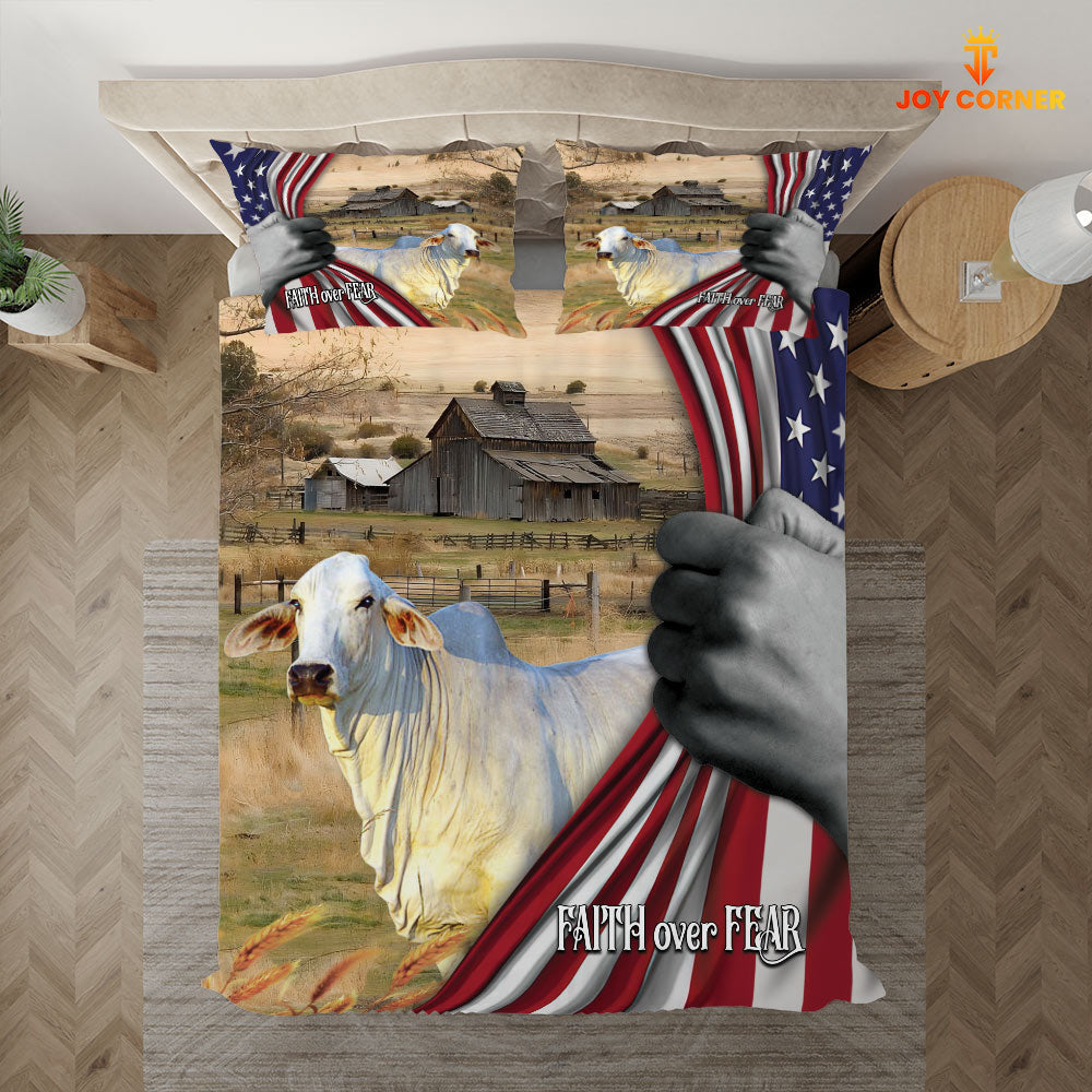Brahman Cattle 3D US Flag Bedding Set