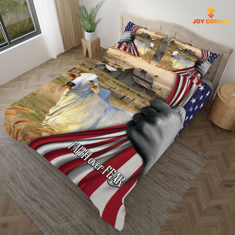 Brahman Cattle 3D US Flag Bedding Set