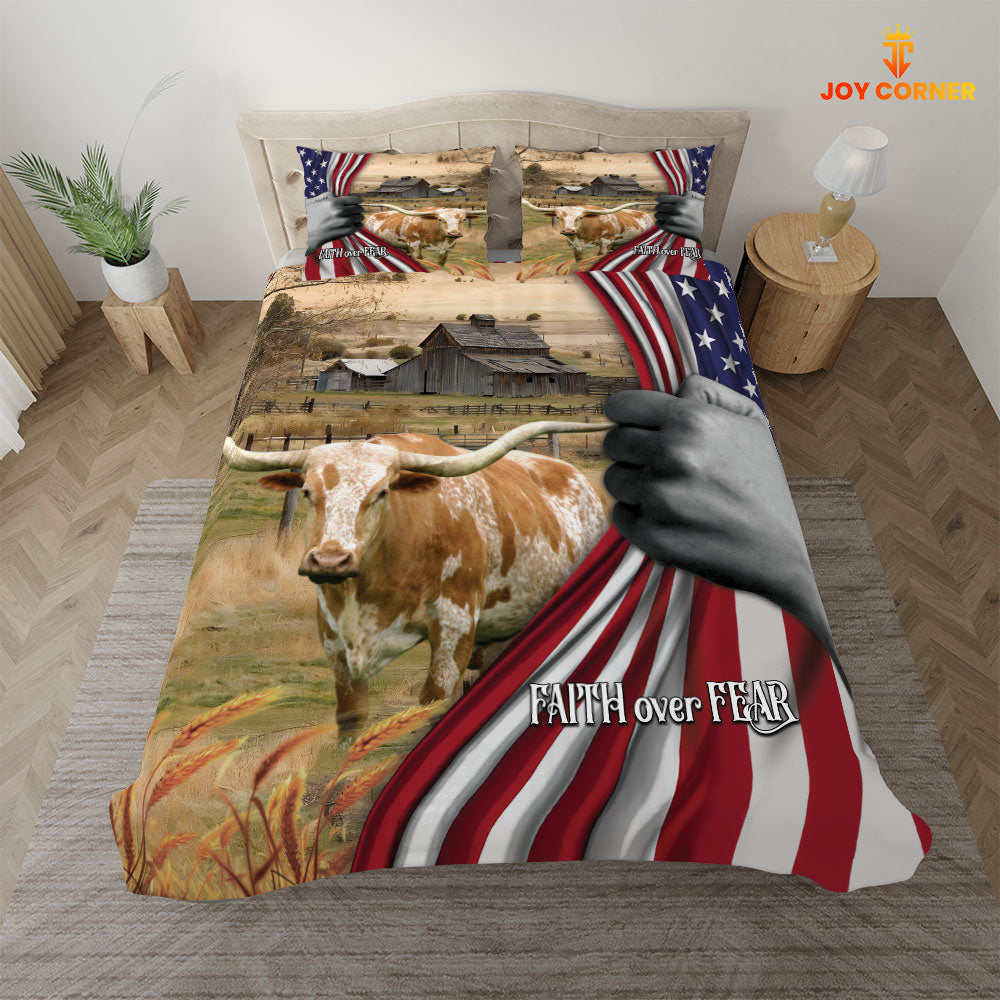 Texas Longhorn 3D US Flag Bedding Set