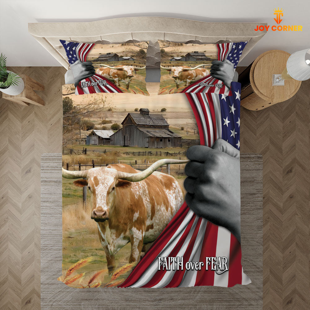 Texas Longhorn 3D US Flag Bedding Set