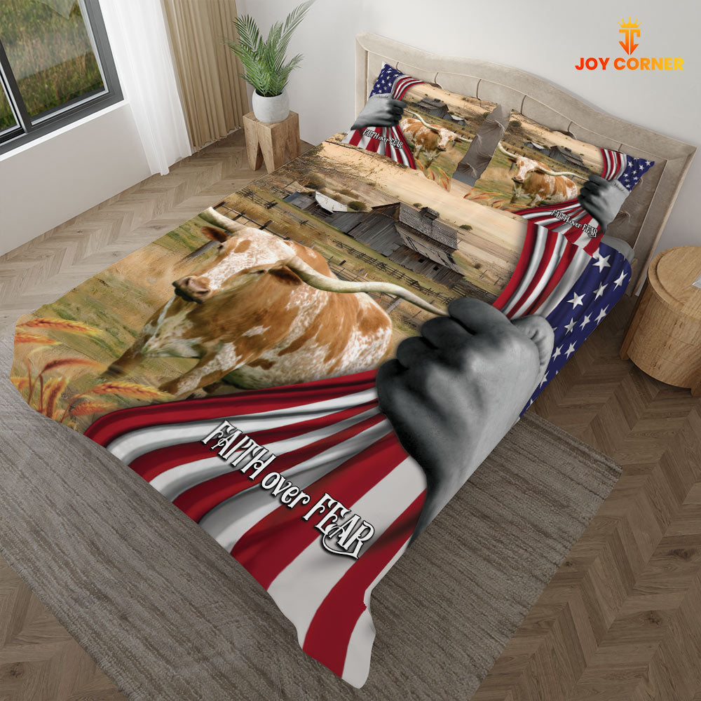 Texas Longhorn 3D US Flag Bedding Set