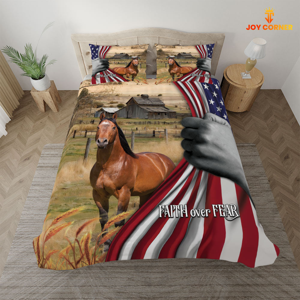 Horse 3D US Flag Bedding Set