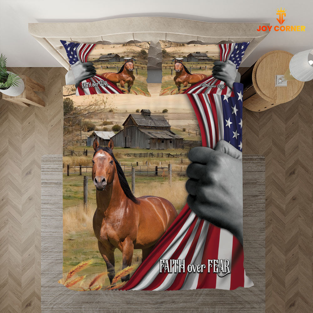 Horse 3D US Flag Bedding Set