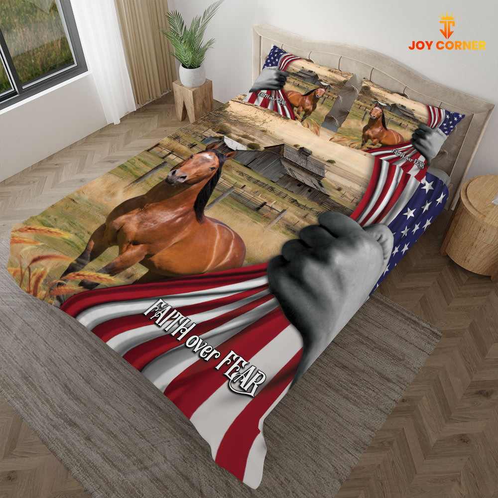 Horse 3D US Flag Bedding Set