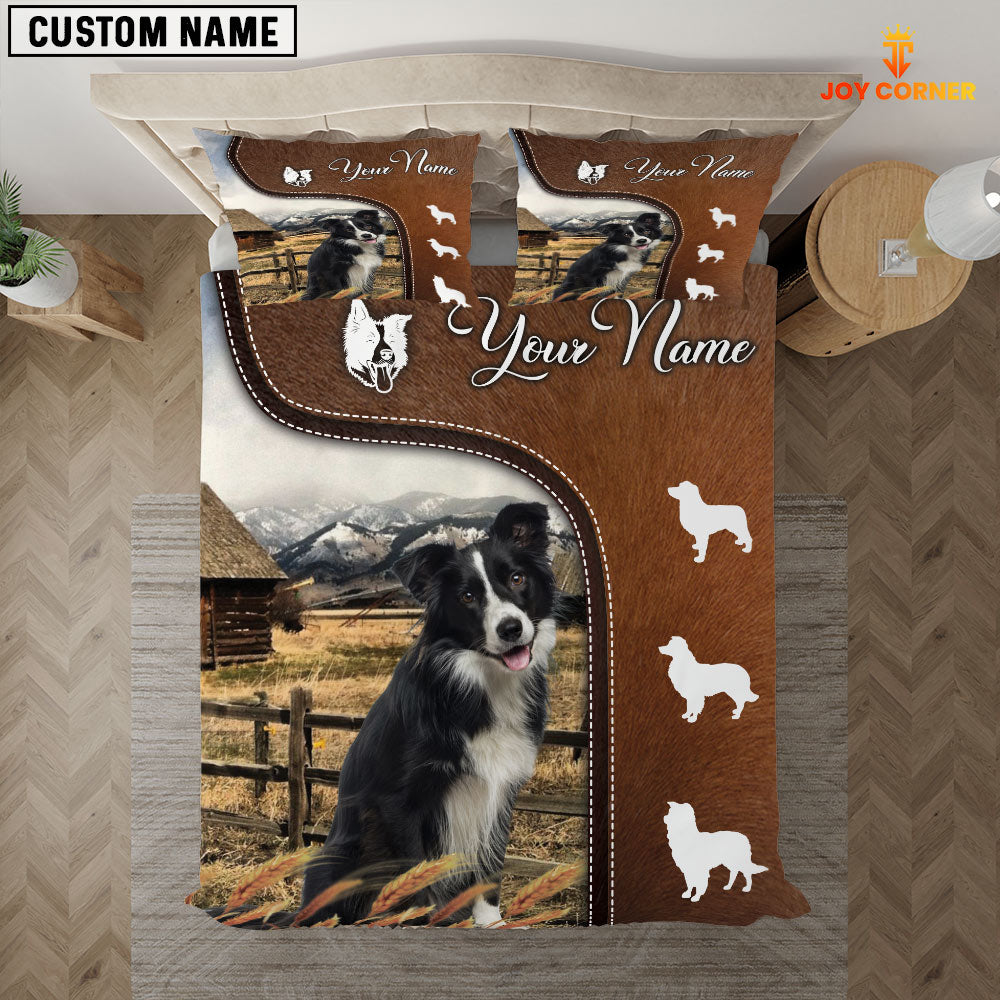 Border Collie On Farm Brown 3D Bedding Set