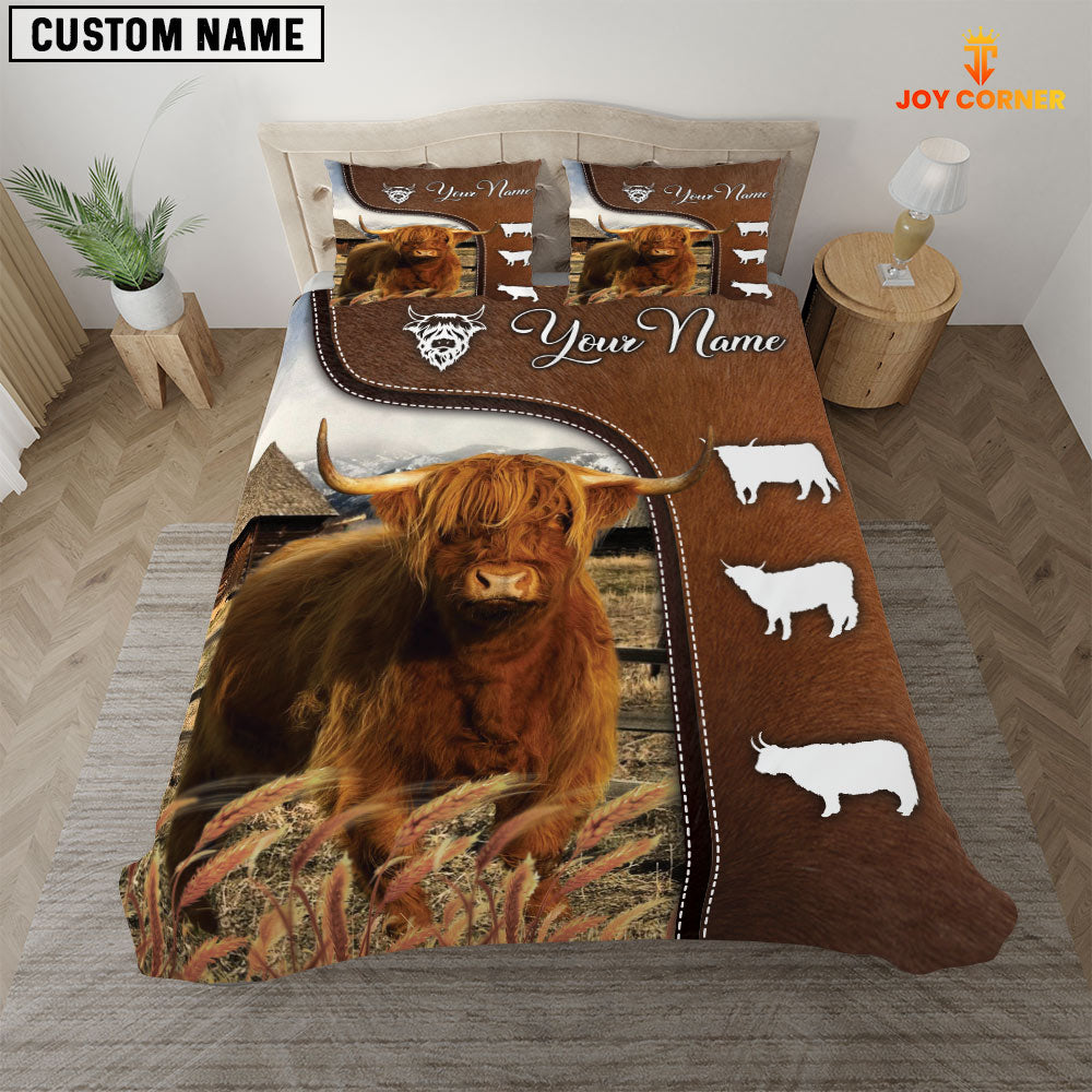 Highland Cattle On Farm Brown 3D Bedding Set