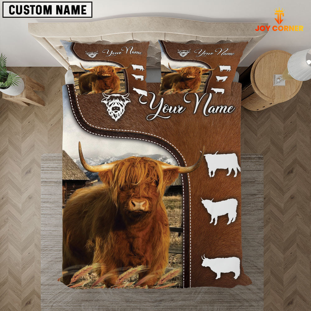 Highland Cattle On Farm Brown 3D Bedding Set