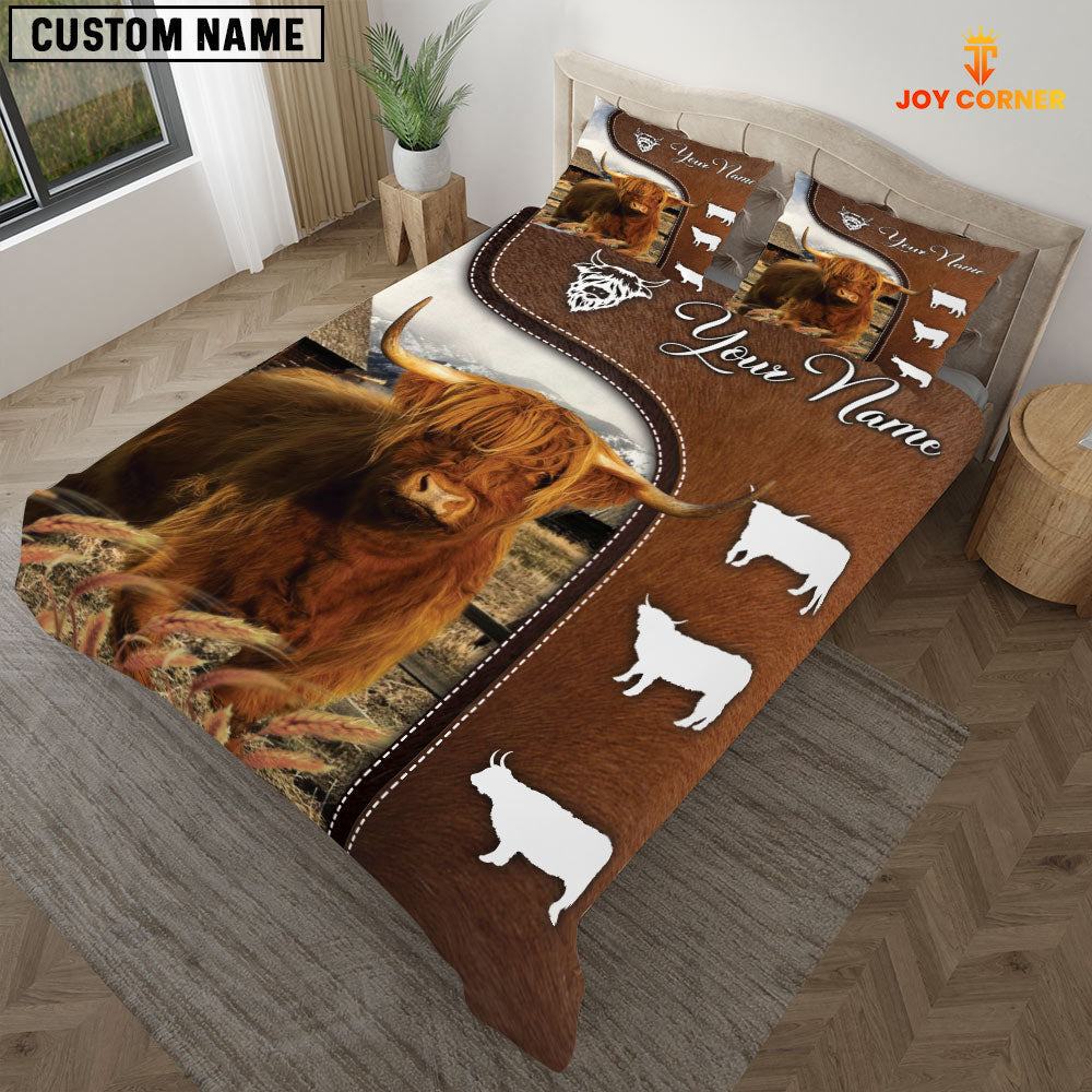 Highland Cattle On Farm Brown 3D Bedding Set